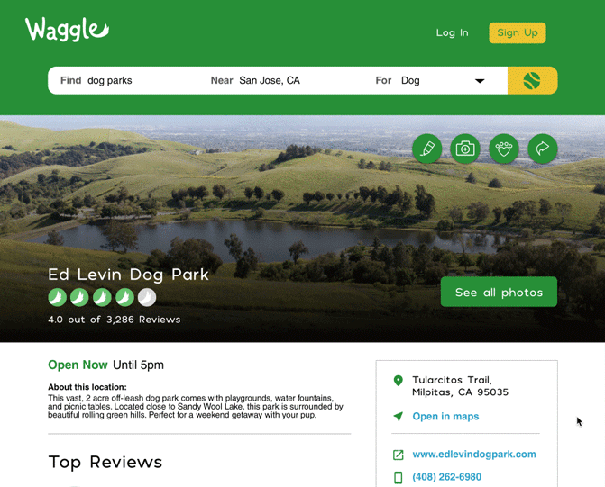 Waggle Desktop Dog Park Page Demo